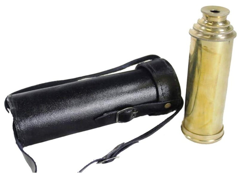 THOR INSTRUMENTS 15" Solid Brass Handheld Telescope - Pirate Spyglass with Black Leather Case Rustic Vintage Home Decor Gifts - Image 2